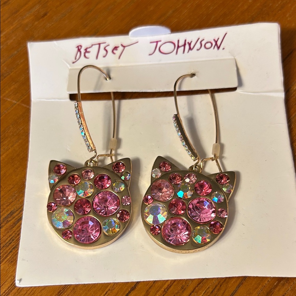 Betsey Johnson Pink and Gold Cat Earrings